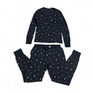 Victoria's Secret Black Pajama Set with Pink Heart Print